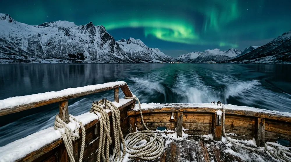 Excursión en barco para ver auroras boreales en Tromsø